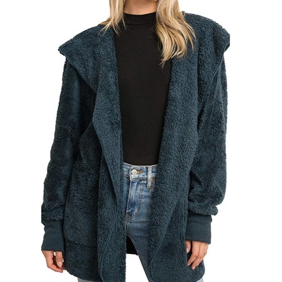Teddy Jacket Soft Sherpa Open Front Coat-One Size - Picture 6 of 6